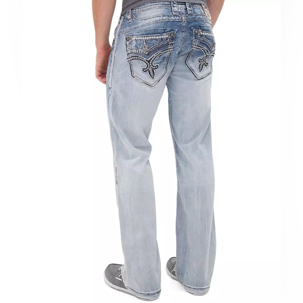 Rock Revival Blue Straight Jeans with Distinctive Stitching